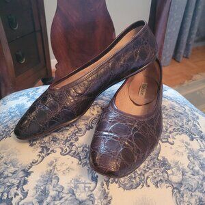 🥿 Calvin Klein Ballet Flats - Brown Croc Embossed Leather (Size 8.5) 🥿